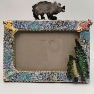 Vtg 2003 Blue Sky Clayworks Heather Goldminc Bear Fish Tree Ceramic Photo Frame